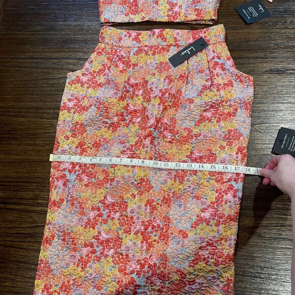 NWT Lulus XS Ellarina Pink Floral Metallic Tie-Strap Two-Piece Dress Midi Maxi - Picture 11 of 16